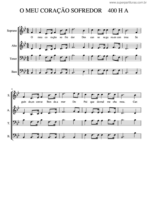 Partitura da música O Meu Coração Sofredor 400 H A