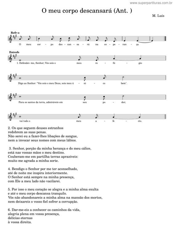Partitura da música O Meu Corpo Descansará – M. Luís