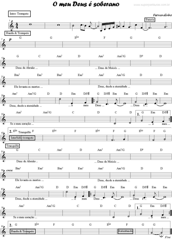 Partitura da música O Meu Deus é Soberano