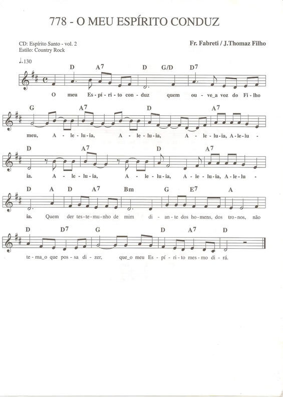 Partitura da música O Meu Espírito Conduz