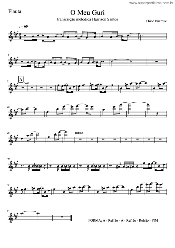 Partitura da música O Meu Guri Flute Transcription