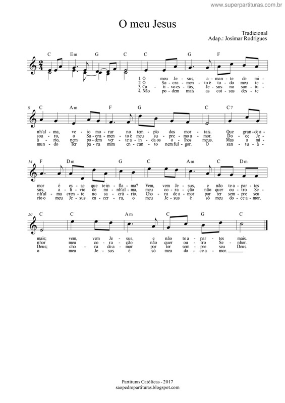 Partitura da música O Meu Jesus