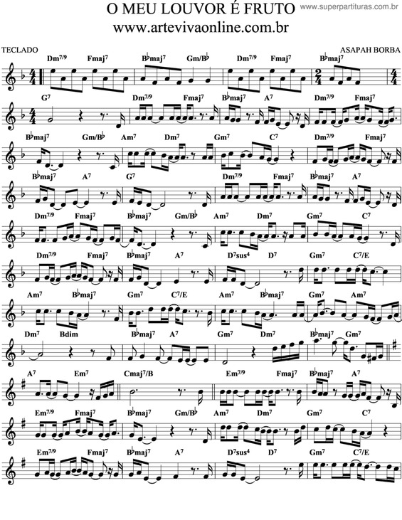 Partitura da música O Meu Louvor É Fruto