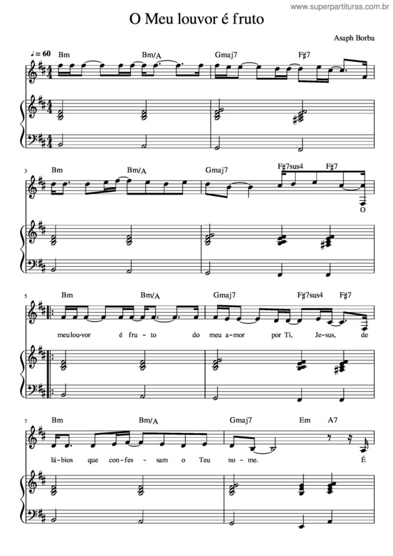 Partitura da música O Meu Louvor Fruto