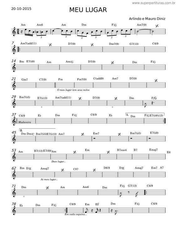 Partitura da música O Meu Lugar – Arlindo Cruz v.2