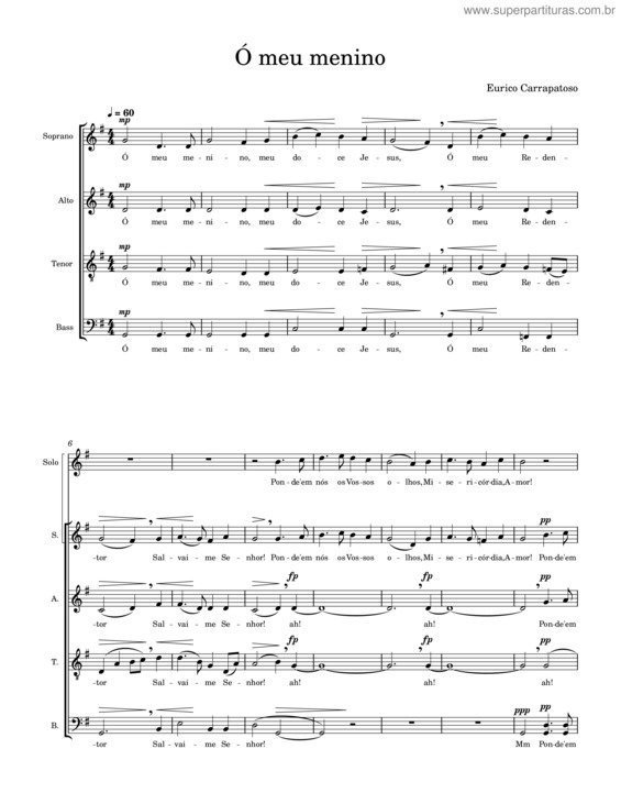 Partitura da música Ó Meu Menino – Eurico Carrapatoso