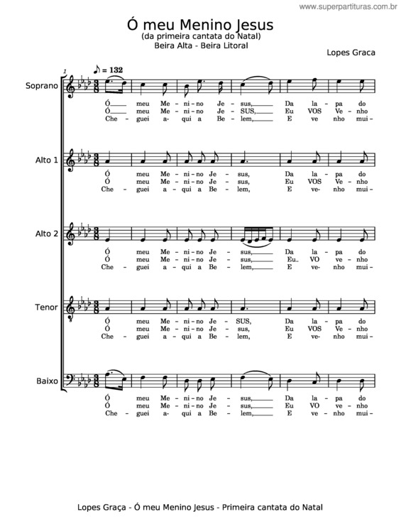 Partitura da música Ó Meu Menino Jesus – Lopes Graça