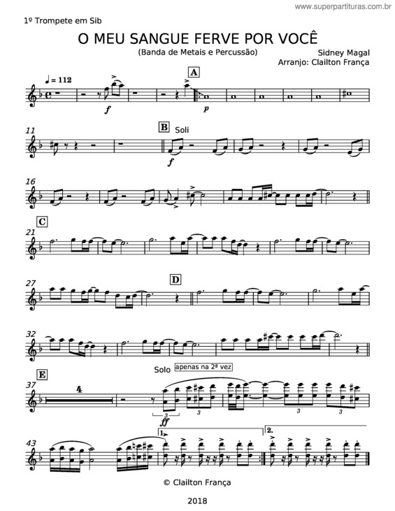 Partitura da música O Meu Sangue Ferve Por Você – Sidney Magal
