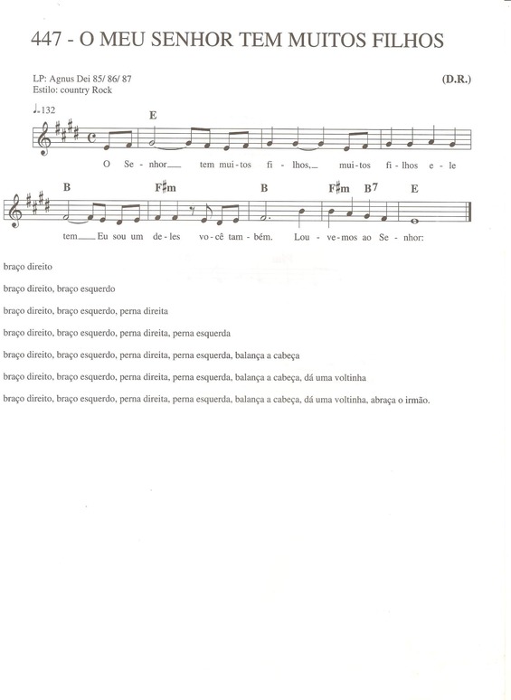 Partitura da música O Meu Senhor Tem Muitos Filhos