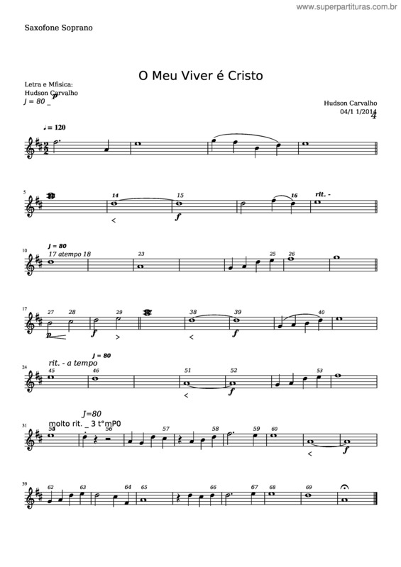 Partitura da música O Meu Viver É Cristo