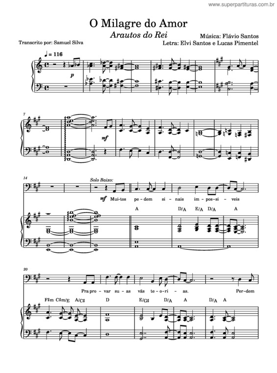 Partitura da música O Milagre Do Amor v.2