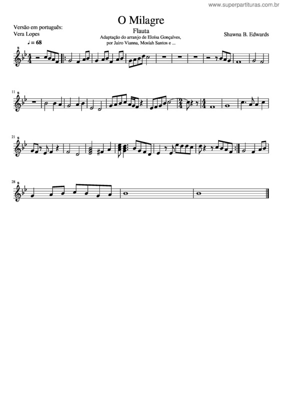 Partitura da música O Milagre Flauta