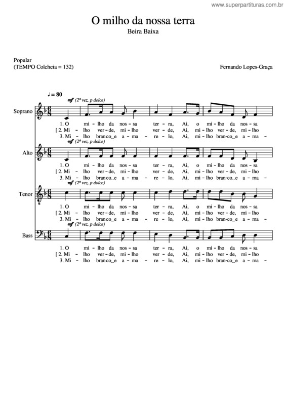 Partitura da música O Milho Da Nossa Terra