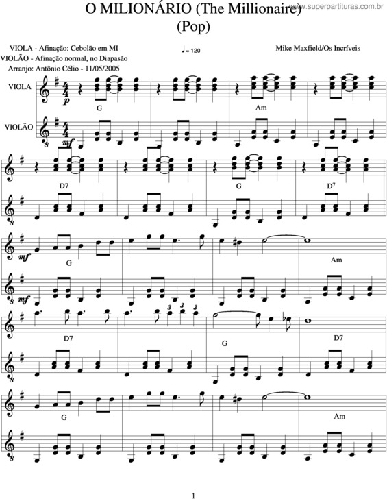 Partitura da música O Milionário v.2