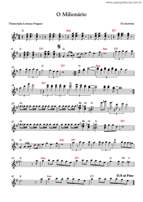 Partitura da música O Milionário v.6