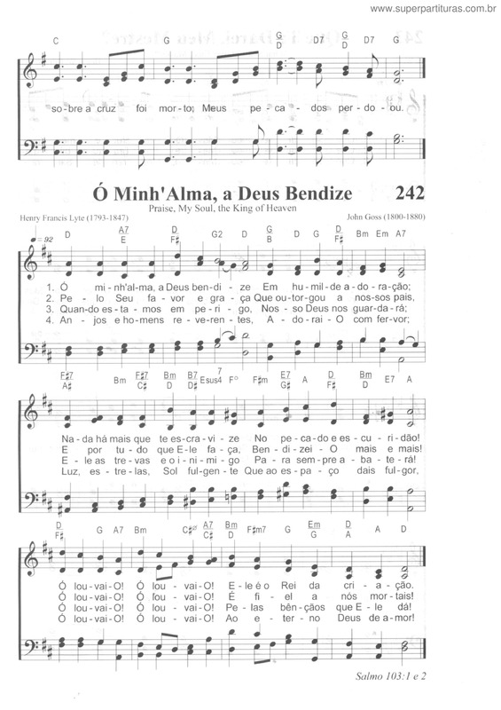 Partitura da música Ó Minh'alma, A Deus Bendize