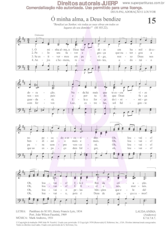 Partitura da música Ó Minha Alma, A Deus Bendize - 15 HCC v.2