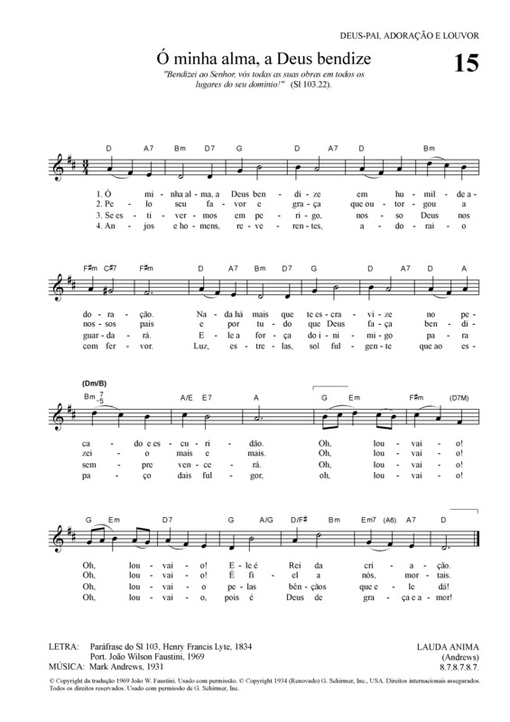 Partitura da música Ó Minha Alma, A Deus Bendize