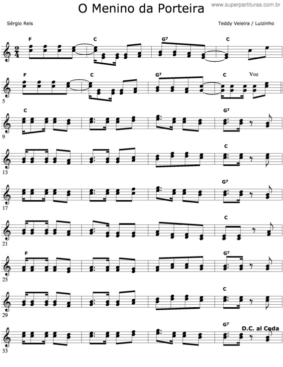 Partitura da música O Minino Da Porteira