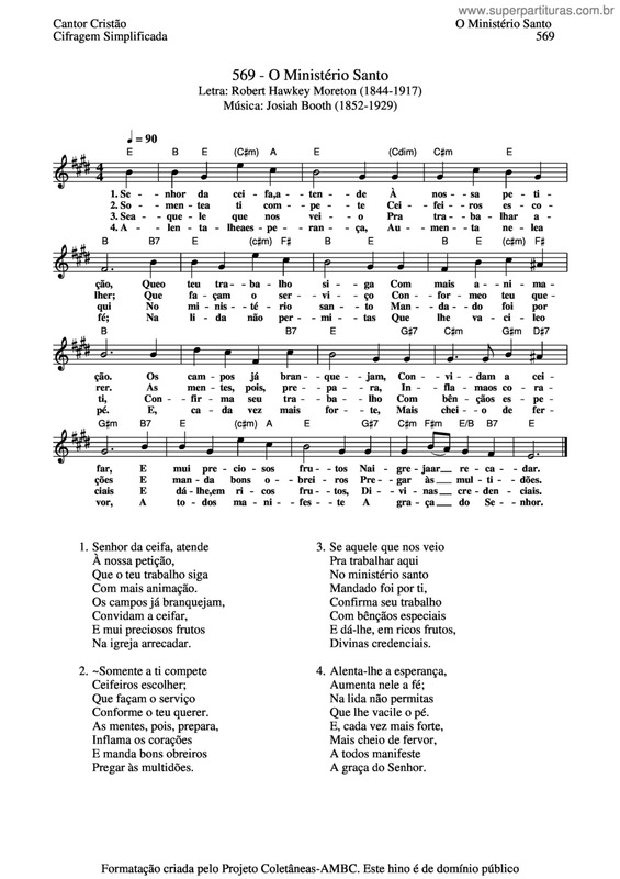 Partitura da música O Ministério Santo