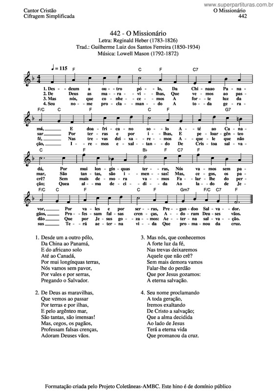 Partitura da música O Missionário