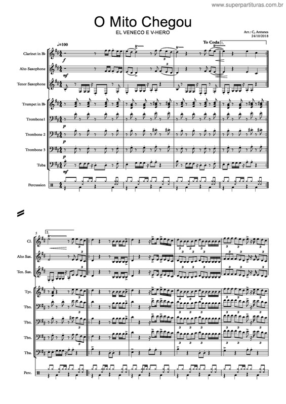 Partitura da música O Mito Chegou