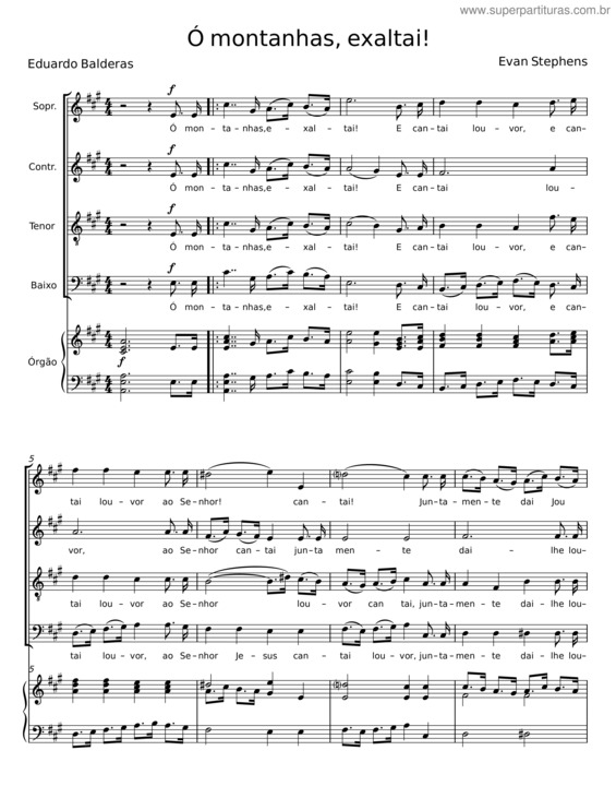 Partitura da música Ó Montanhas, Exaltai – Evan Stephens
