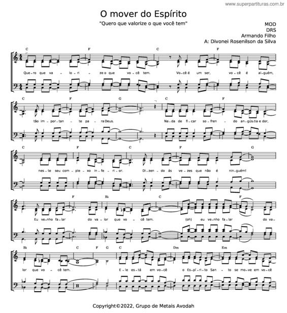 Partitura da música O Mover Do Espírito – Armando Filho