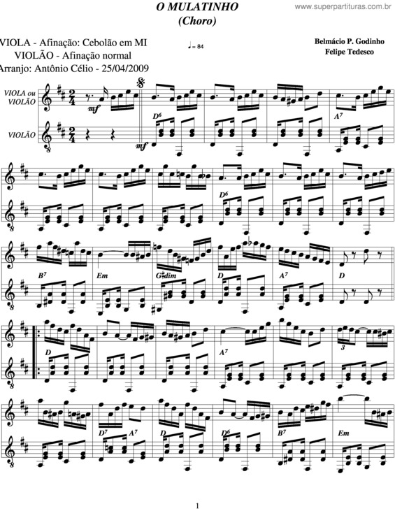 Partitura da música O Mulatinho v.2
