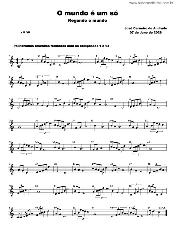 Partitura da música O Mundo É Um Só