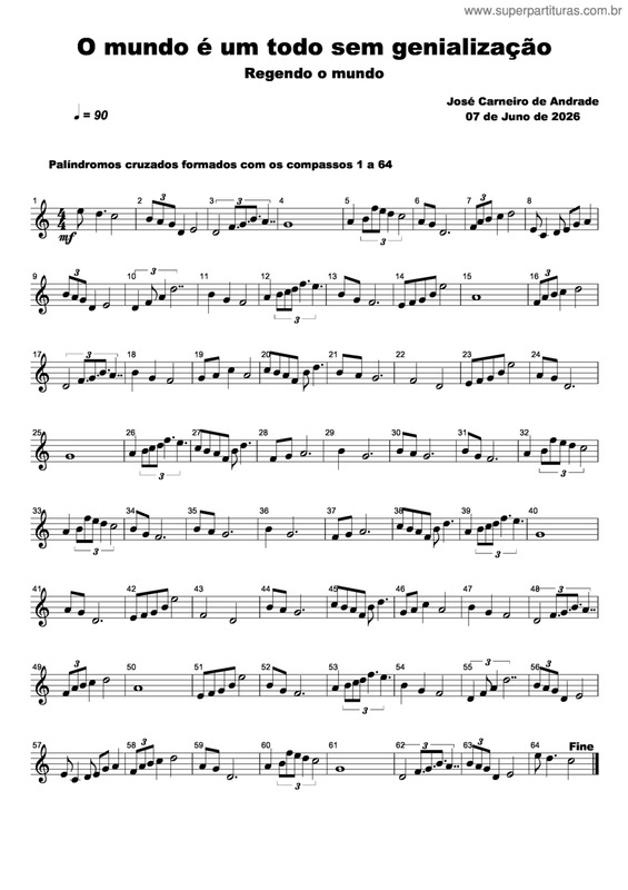 Partitura da música O Mundo É Um Todo Sem Genialização