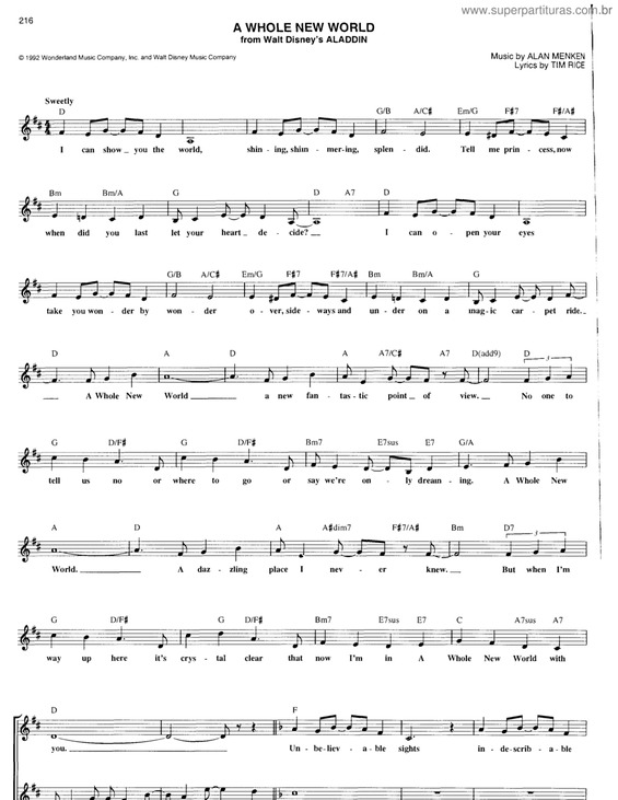 Partitura da música O Mundo Ideal (A Whole New World)