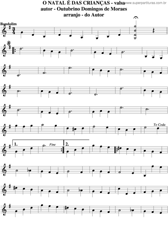 Partitura da música O Natal É Das Crianças v.4