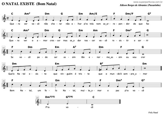 Partitura da música O Natal Existe