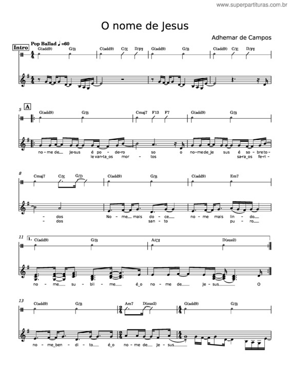 Partitura da música O Nome De Jesus – Adhemar De Campos v.2