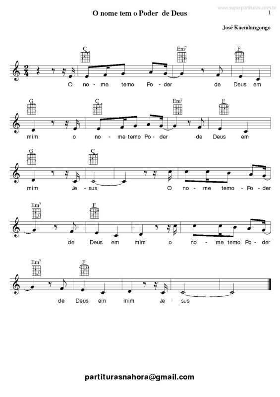 Partitura da música O Nome tem o Poder de Deus