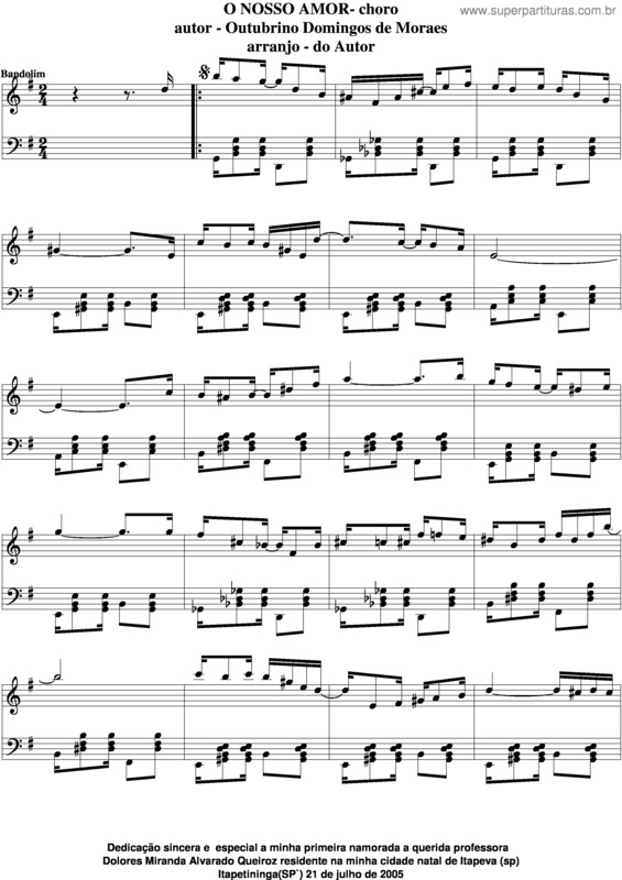 Partitura da música O Nosso Amor v.4