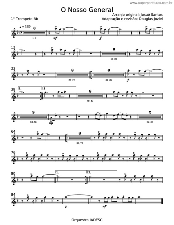 Partitura da música O Nosso General – Josué Santos v.2