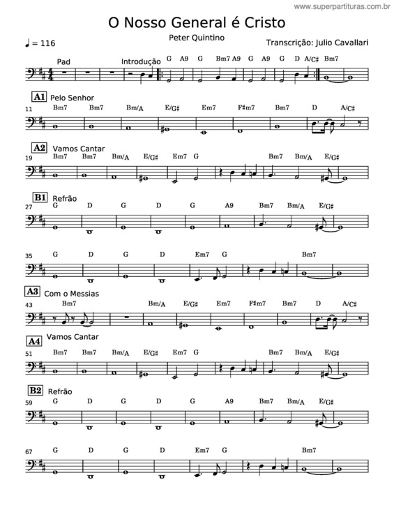 Partitura da música O Nosso General É Cristo – Peter Quintino