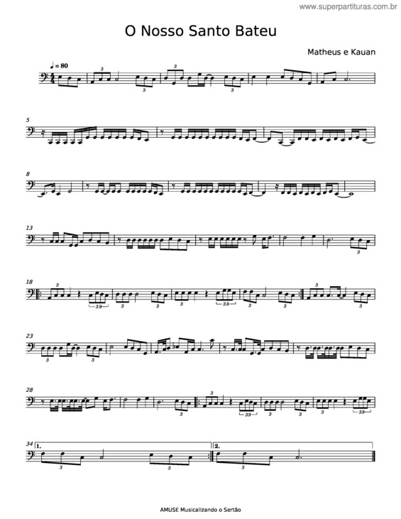 Partitura da música O Nosso Santo Bateu – Matheus E Kauan