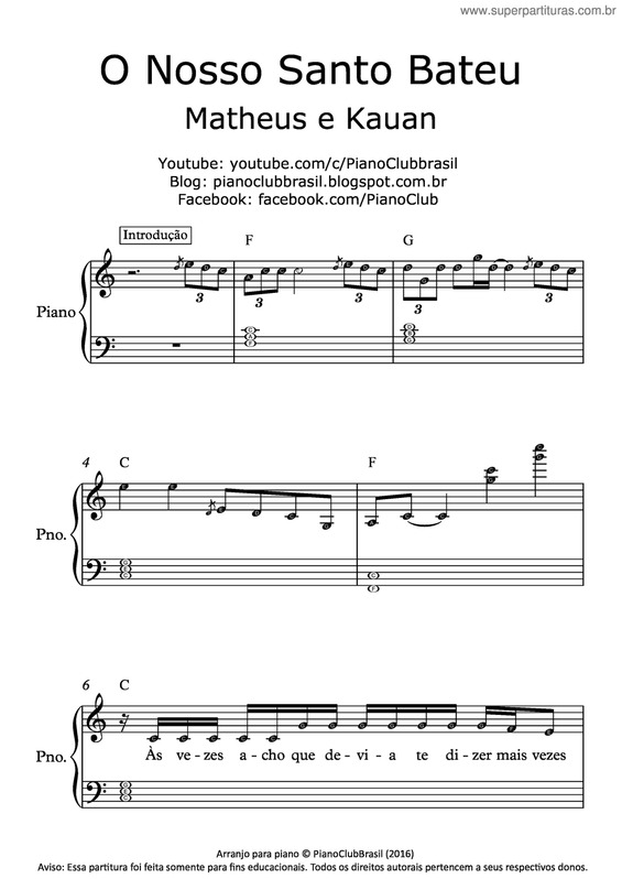 Partitura da música O Nosso Santo Bateu V.2