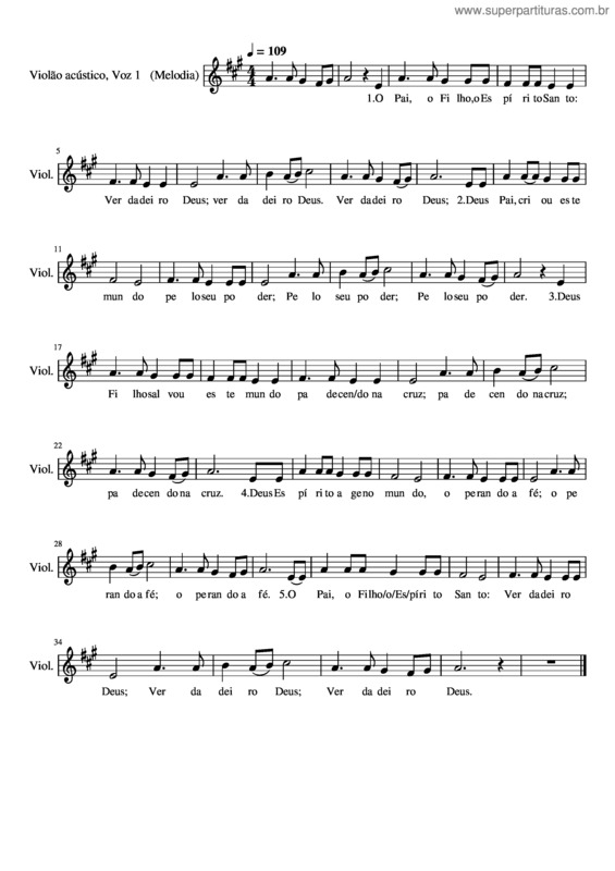 Partitura da música O Pai, O Filho E O Espírito Santo