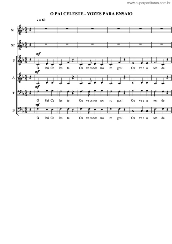 Partitura da música O Pai Celeste – Vozes Para Ensaio