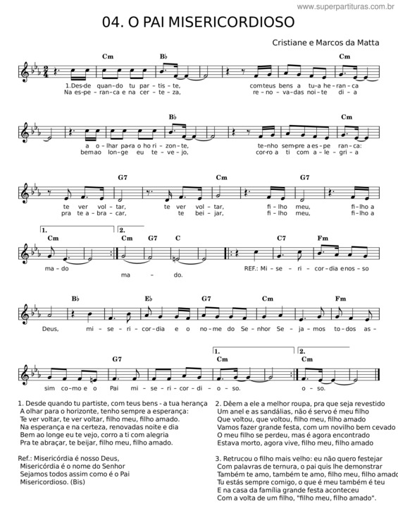 Partitura da música O Pai Misericordioso