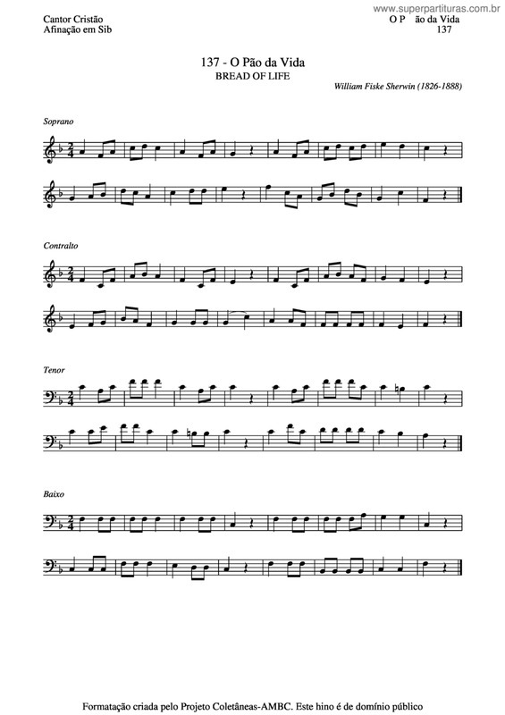 Partitura da música O Pão Da Vida v.6