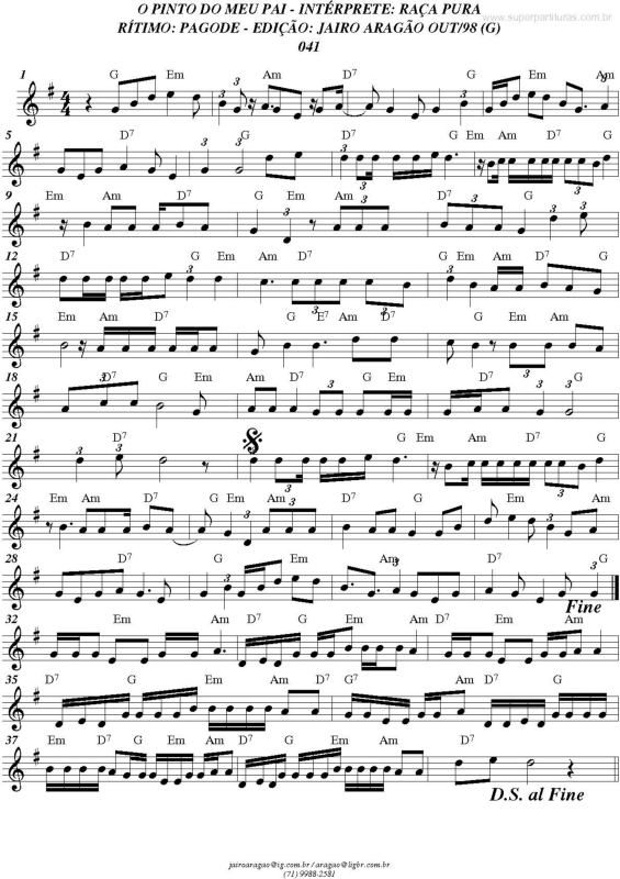 Partitura da música O pinto do meu pai