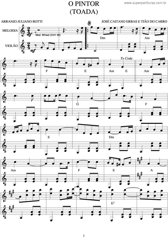 Partitura da música O Pintor