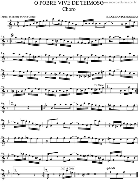 Partitura da música O Pobre Vive De Teimoso