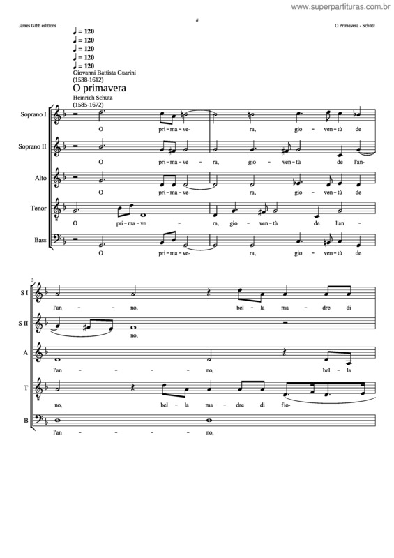 Partitura da música O Primavera, Swv 1 – Heinrich Schütz