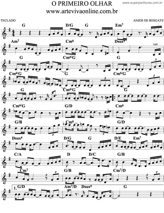 Partitura da música O Primeiro Olhar